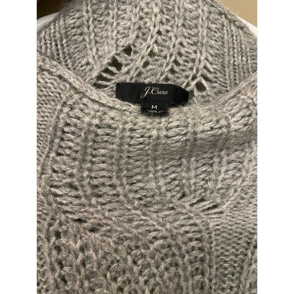 J. Crew Pointelle Cable Knit Sweater Medium Gray Mockneck Alpaca Blend Cottage - Picture 6 of 11